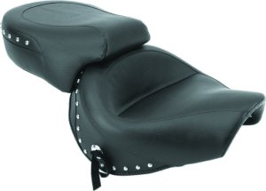 Honda VT750 Ace Two-Piece Motorcycle Seat - Mustang Motorcycle - Wide Touring, Chrome Studded w/Conchos - Black - `98-`03